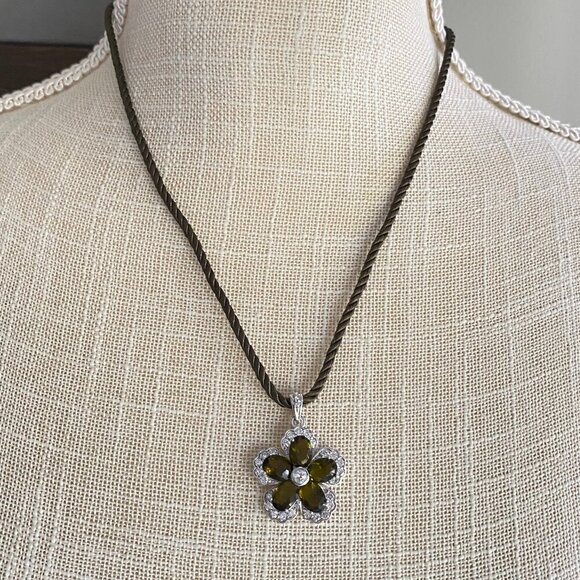 FAC Olive Green Crystal Necklace & Earrings Set NWT - Picture 3 of 9